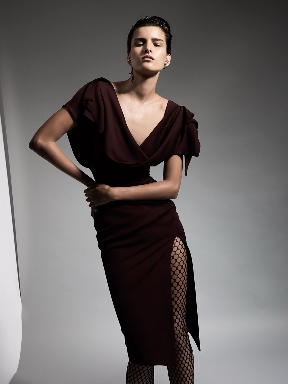 Maticevski Reactionary Draped Midi Dress with Side Slit in Plum MSRP $1970 NWT